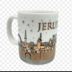 GENUINE JERUSALEM ESPRESSO MUG - CERAMIC GOLD METALLIC 4 Oz. Tal Marketing NWT